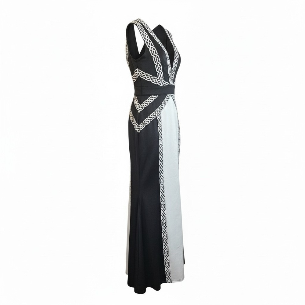 Fashion Nova The Power Of Love Bandage Dress M Black Womens Maxi Gown Geometric